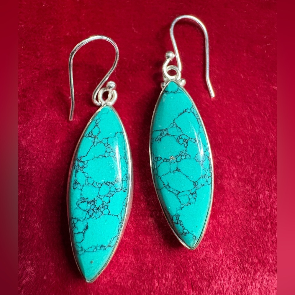 Earrings Turquoise 925 Sterling Silver Long Dangle